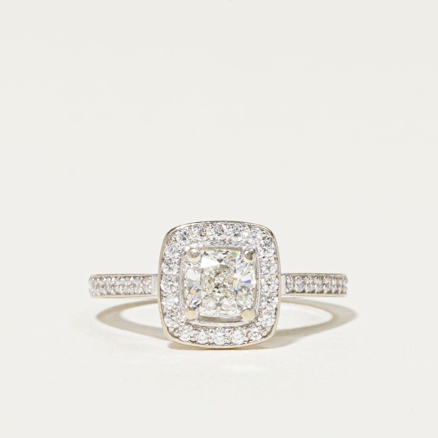 18k Cushion Cut Diamond Halo Engagement Ring | 1.00ct SI1 G/H, 0.38ctw | SZ 6.25