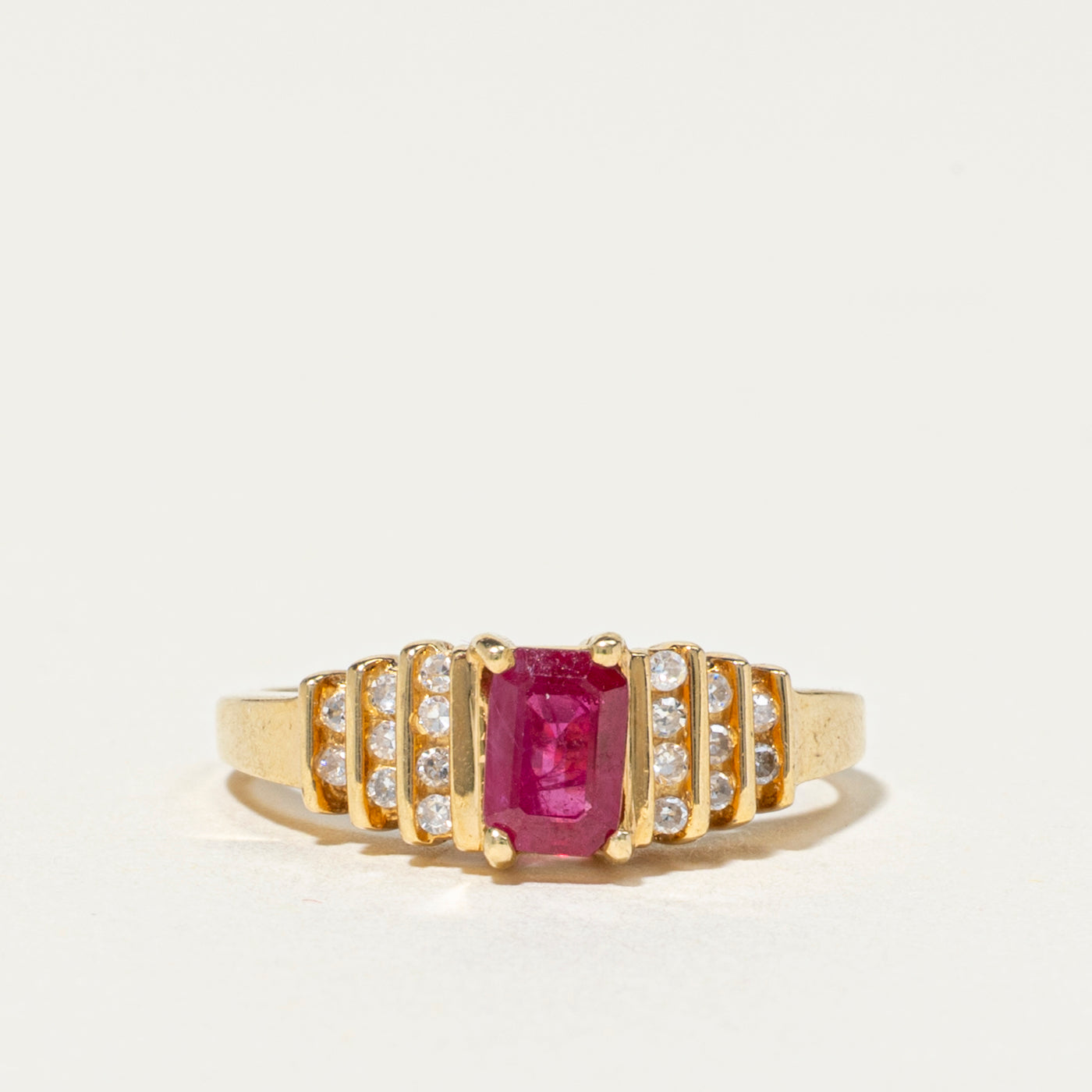 18k Basket Set Ruby & Diamond Ring | 0.63ct, 0.13ctw | SZ 4.75