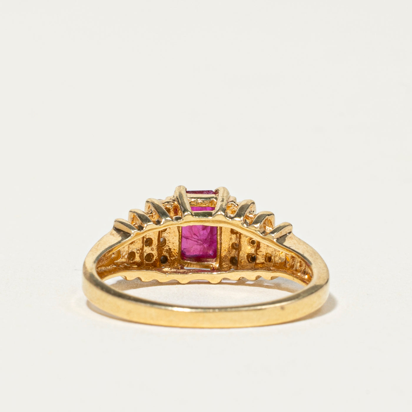 18k Basket Set Ruby & Diamond Ring | 0.63ct, 0.13ctw | SZ 4.75