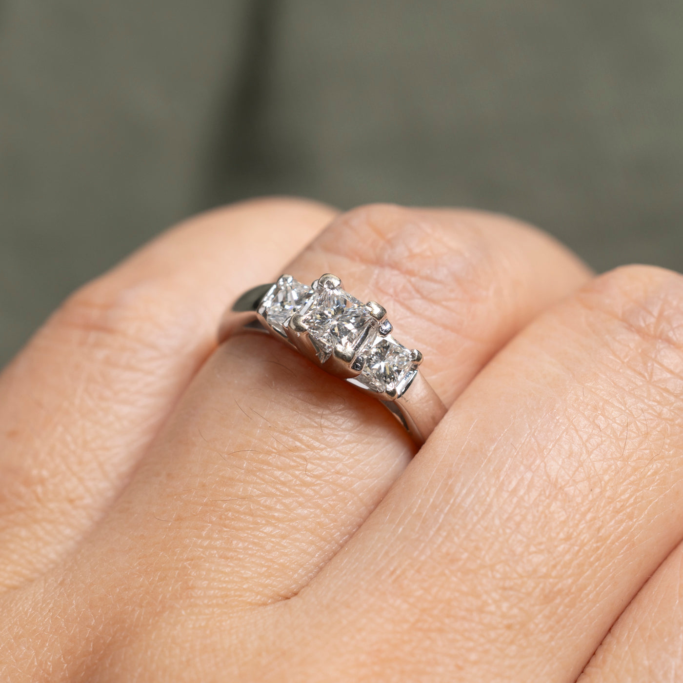 Three Stone Princess Cut Diamond Ring | 0.86ctw I2 F-H | SZ 7