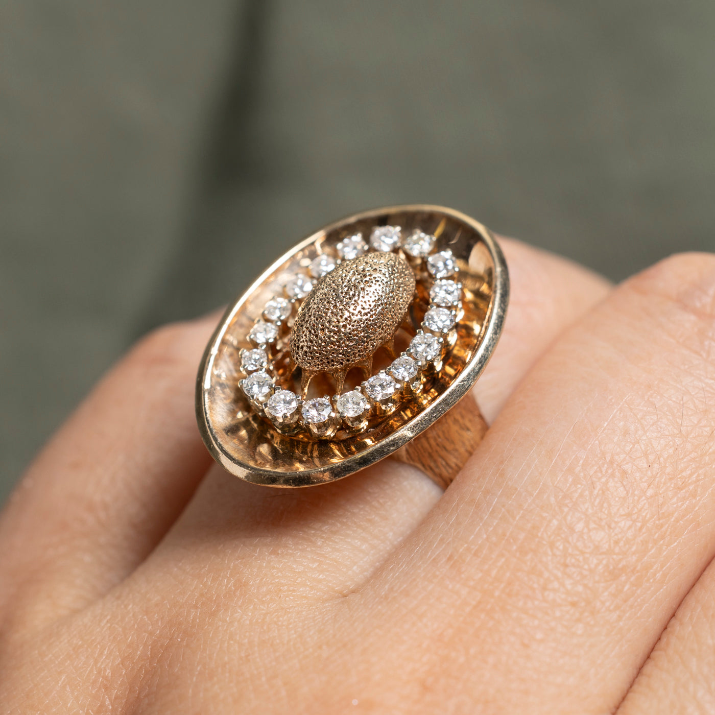 Diamond Oval Halo Textured Cocktail Ring | 0.50ctw | SZ 8.25