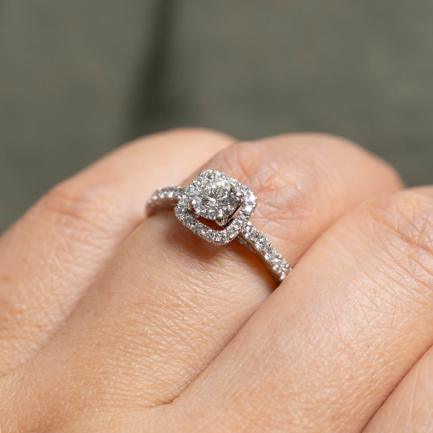 Round Brilliant Cut Diamond Halo Engagement Ring | 0.48ct I1 E/F, 0.31ctw | SZ 5.5