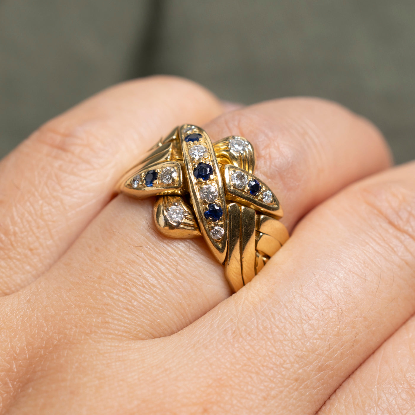 18k Sapphire & Diamond Puzzle Ring | 0.23ctw, 0.30ctw | SZ 8.25