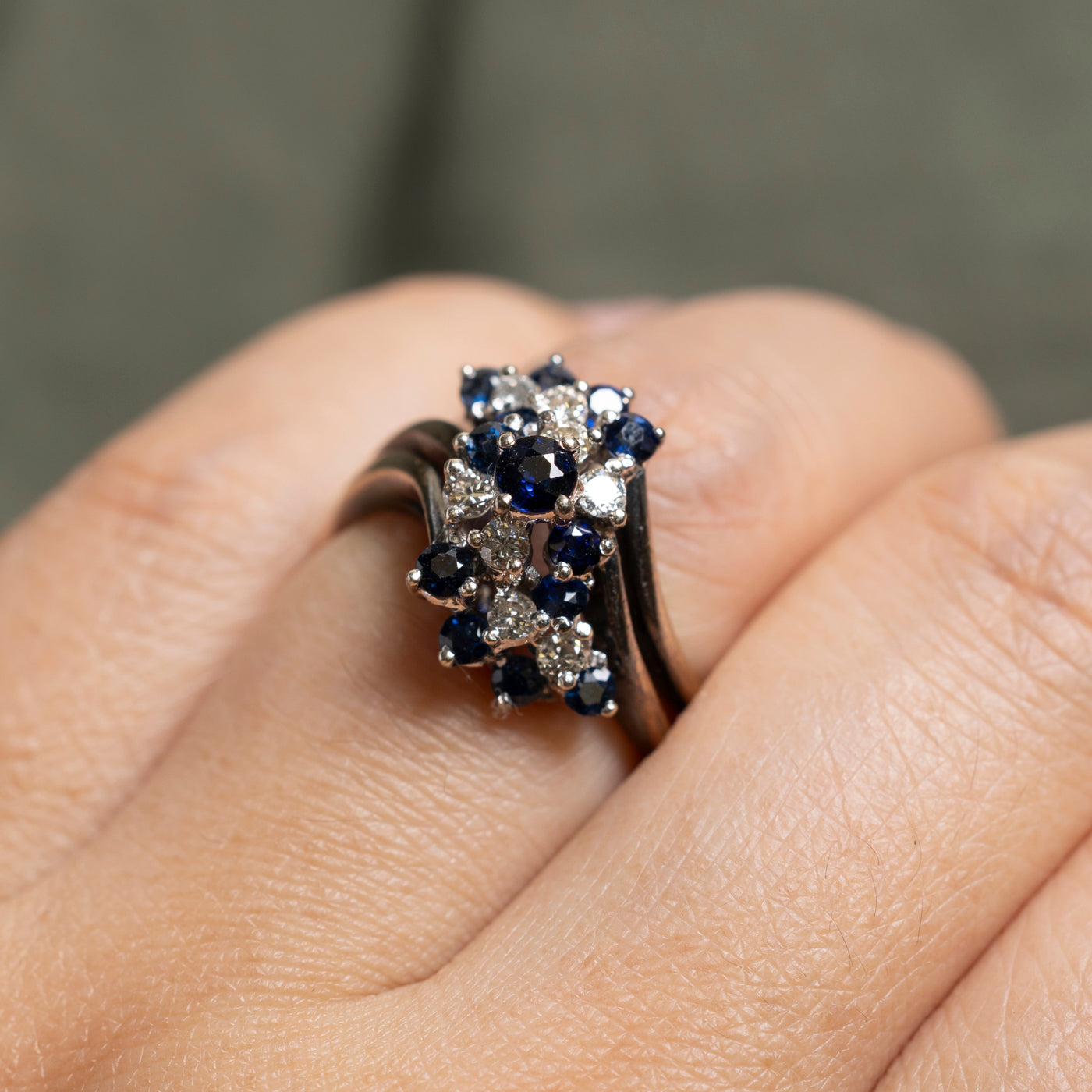 Sapphire & Diamond Cluster Bypass Ring | 0.88ctw, 0.30ctw | SZ 6