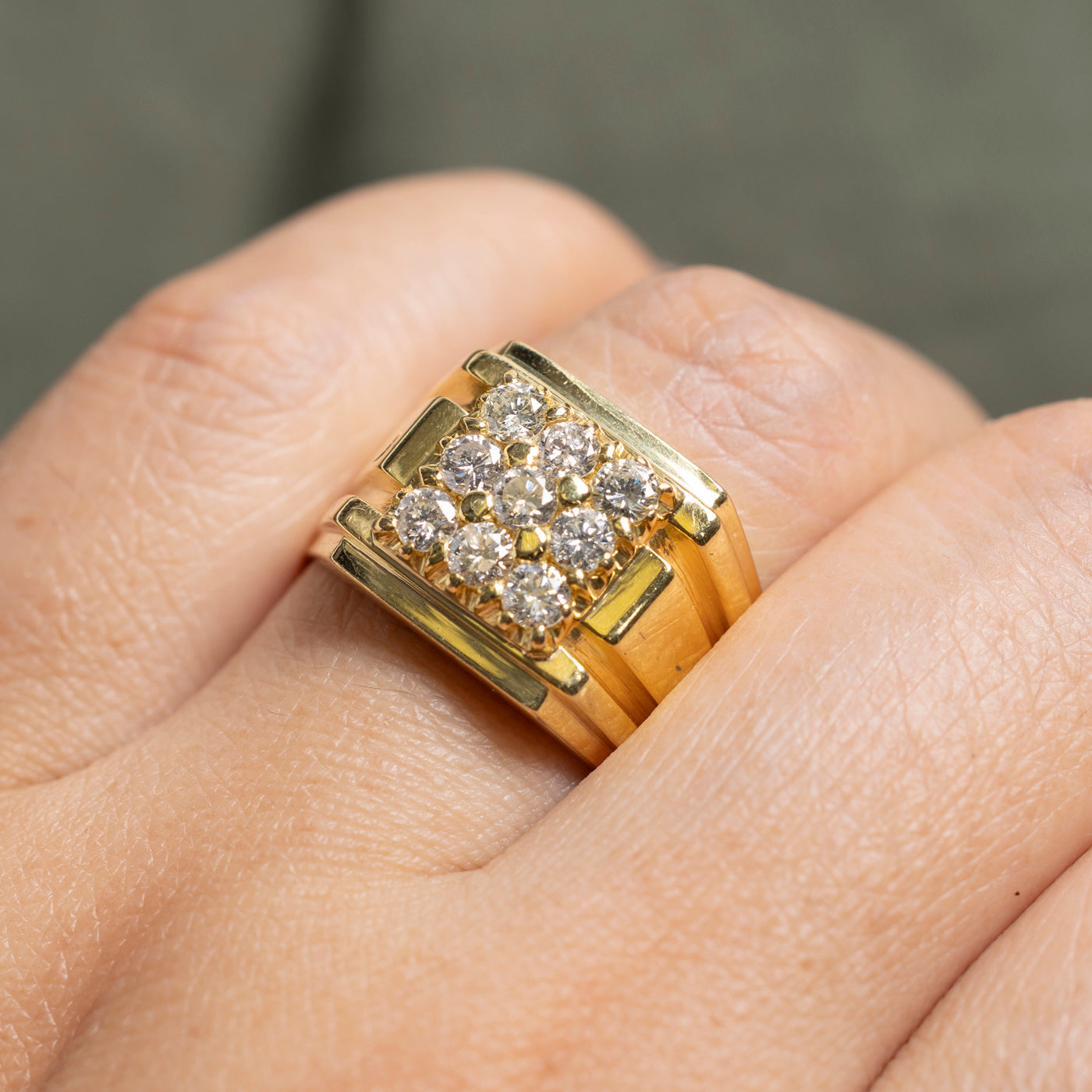 Diamond Grid Grooved Signet Ring | 0.90ctw | SZ 10.5