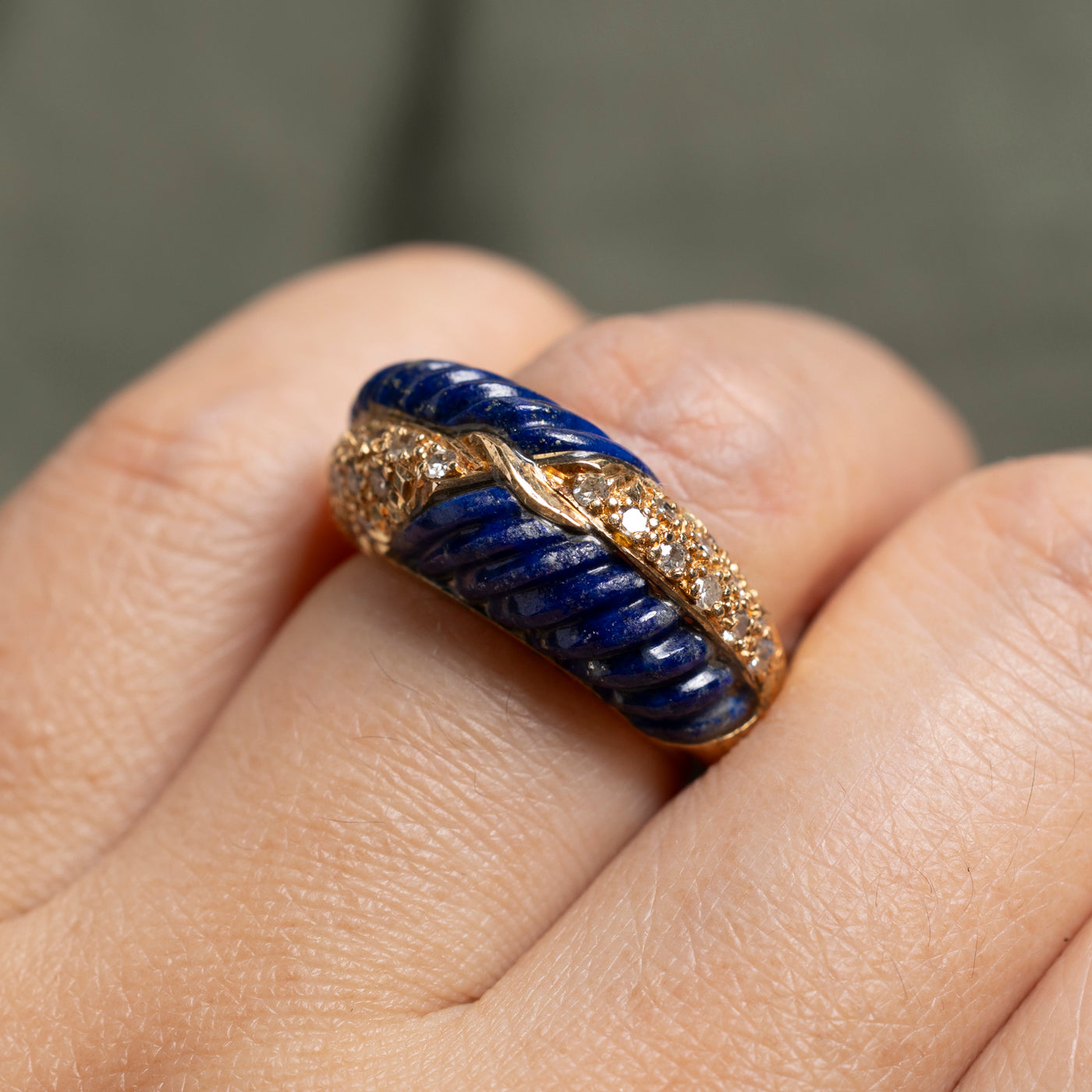 18k Diamond & Lapis Lazuli Dome Ring | 0.36ctw | SZ 6.5