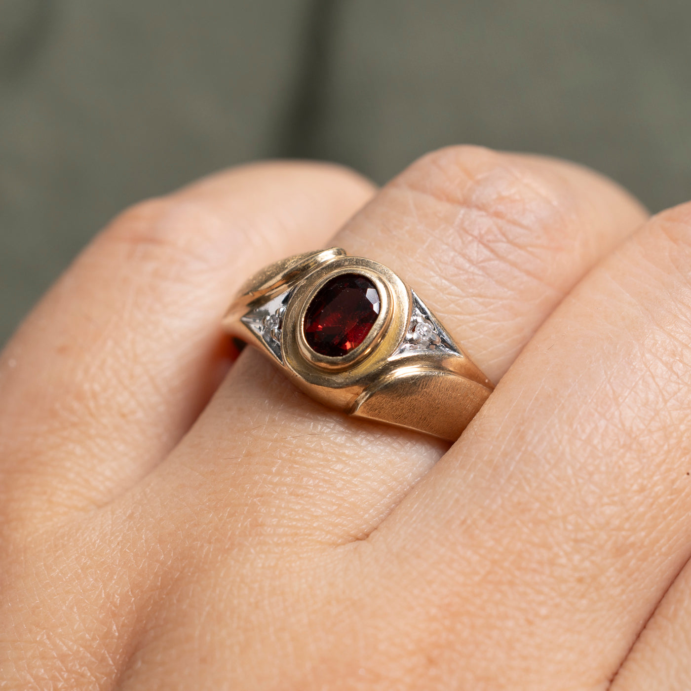 Bezel Set Garnet & Diamond Ring | 0.81ct, 0.02ct | SZ 10.75