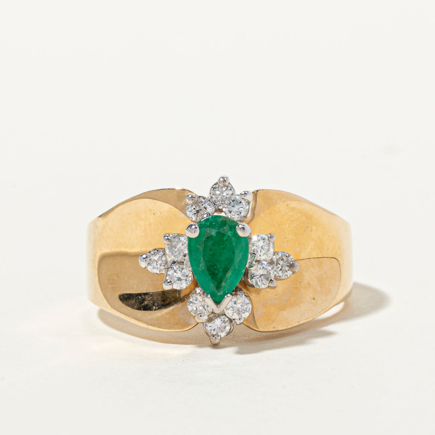 Pear Cut Emerald & Diamond Accented Ring | 0.21ct, 0.36ctw | SZ 9.5