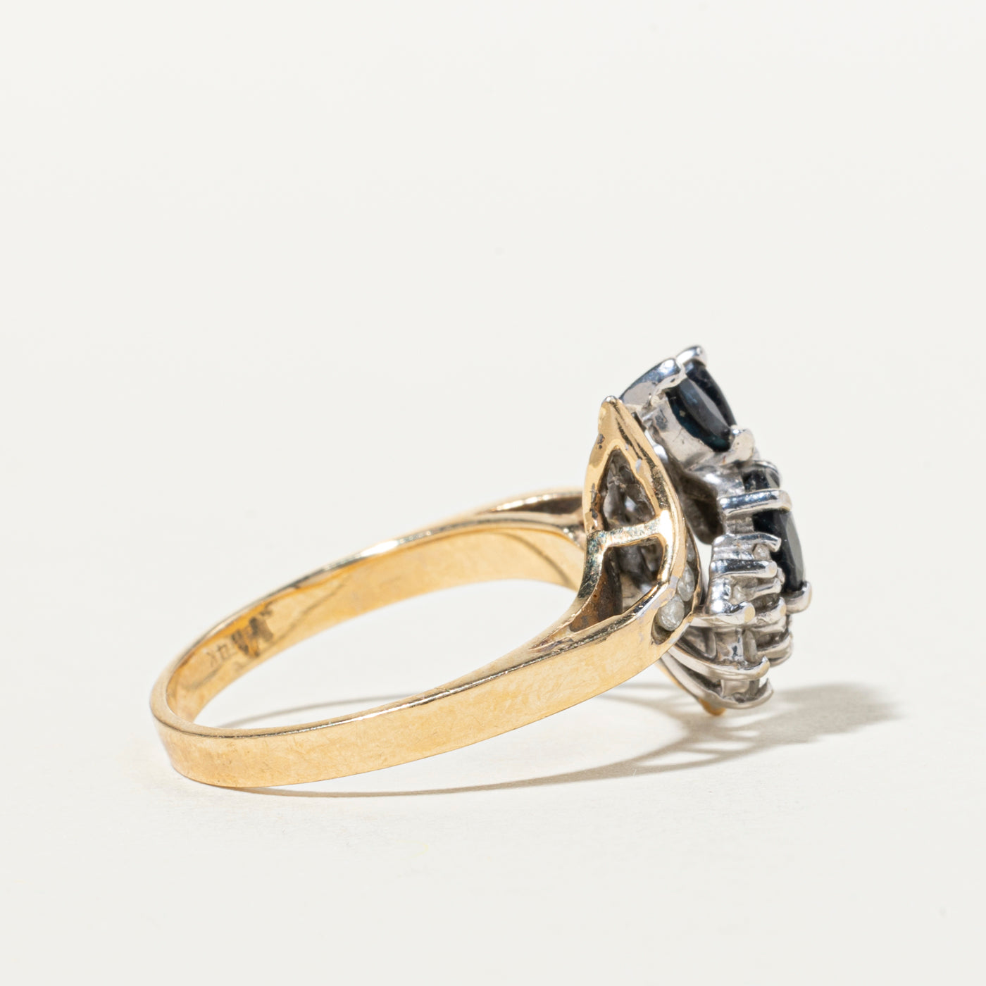 Multi Cut Sapphire & Diamond Cluster Bypass Ring | 0.88ctw, 0.23ctw | SZ 7