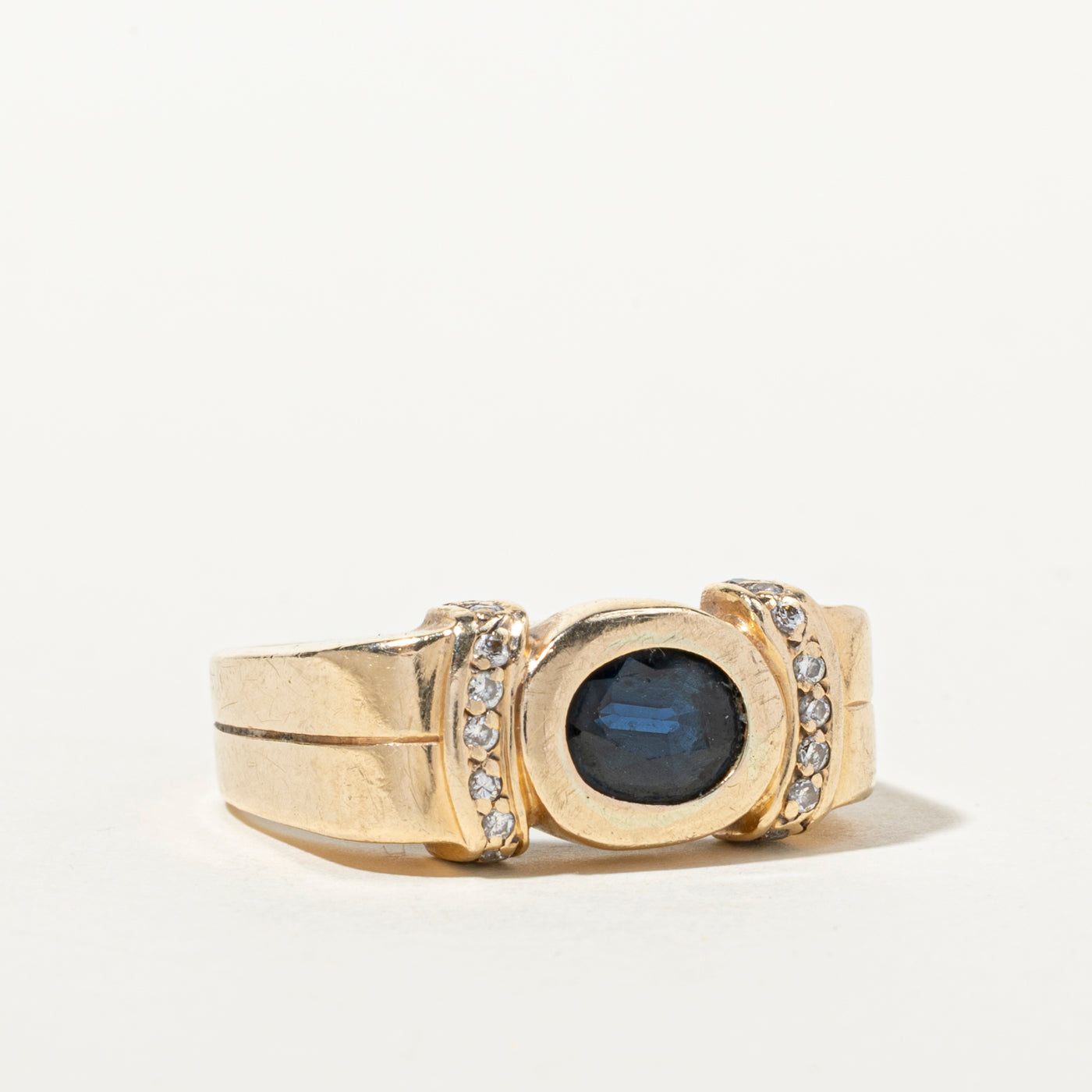 East West Bezel Set Sapphire & Diamond Ring | 1.24ct, 0.24ctw | SZ 10.5