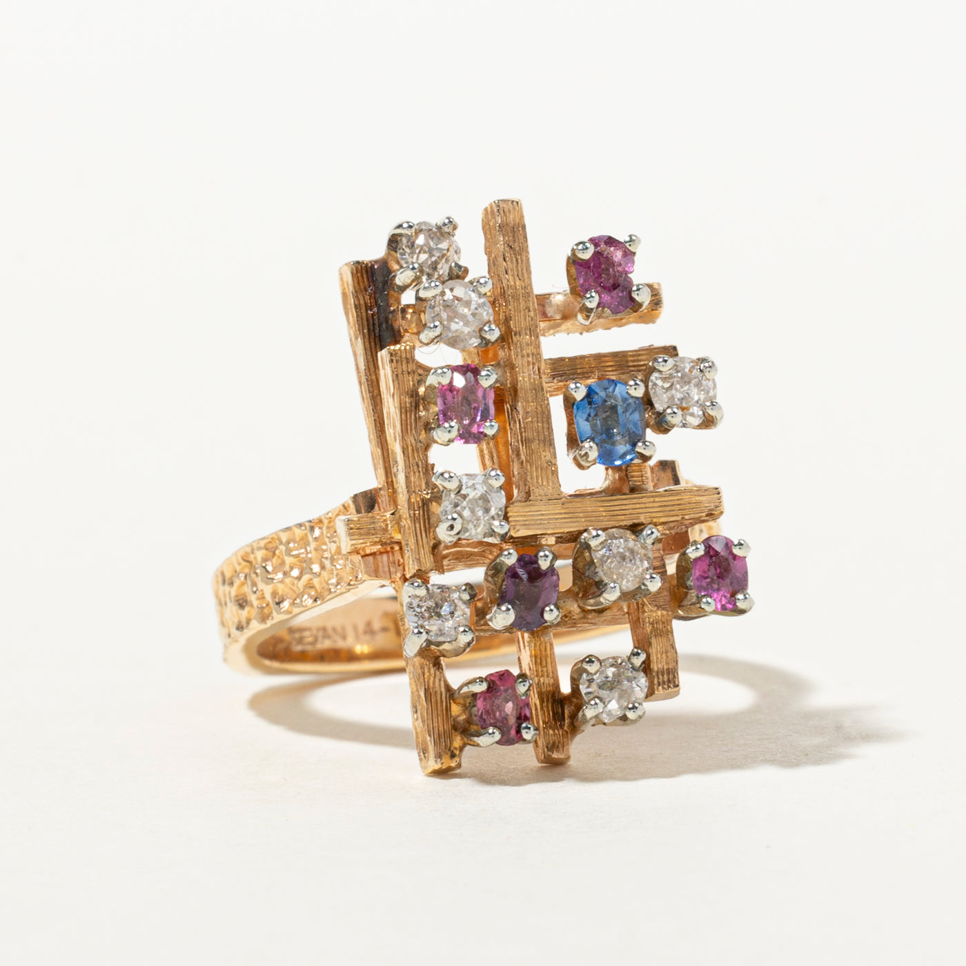 Old European Cut Diamond, Sapphire & Pink Sapphire Cocktail Ring | 0.35ctw, 0.56ctw | SZ 7