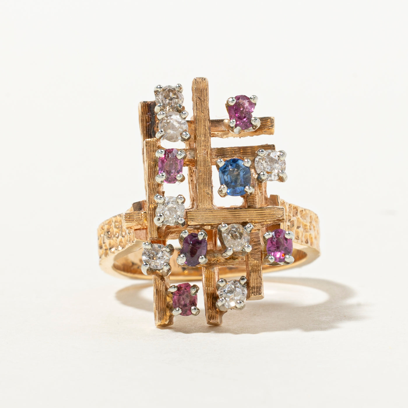 Old European Cut Diamond, Sapphire & Pink Sapphire Cocktail Ring | 0.35ctw, 0.56ctw | SZ 7