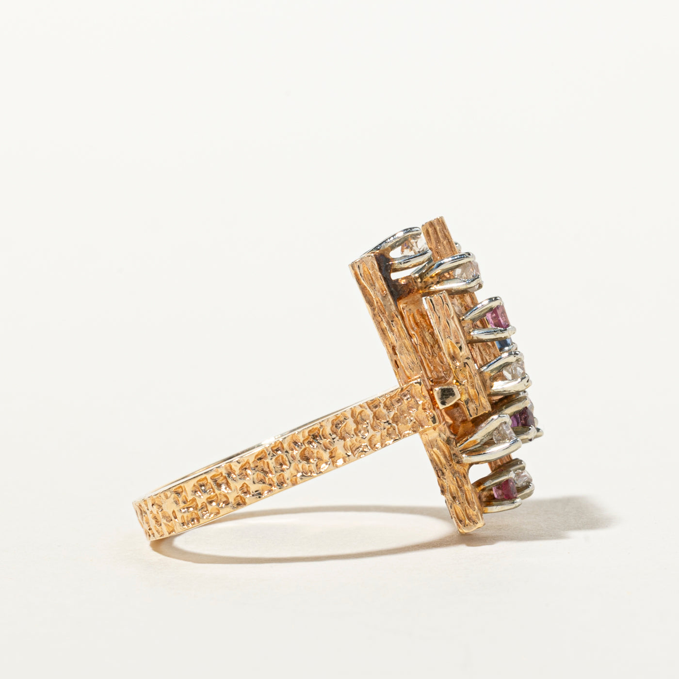 Old European Cut Diamond, Sapphire & Pink Sapphire Cocktail Ring | 0.35ctw, 0.56ctw | SZ 7
