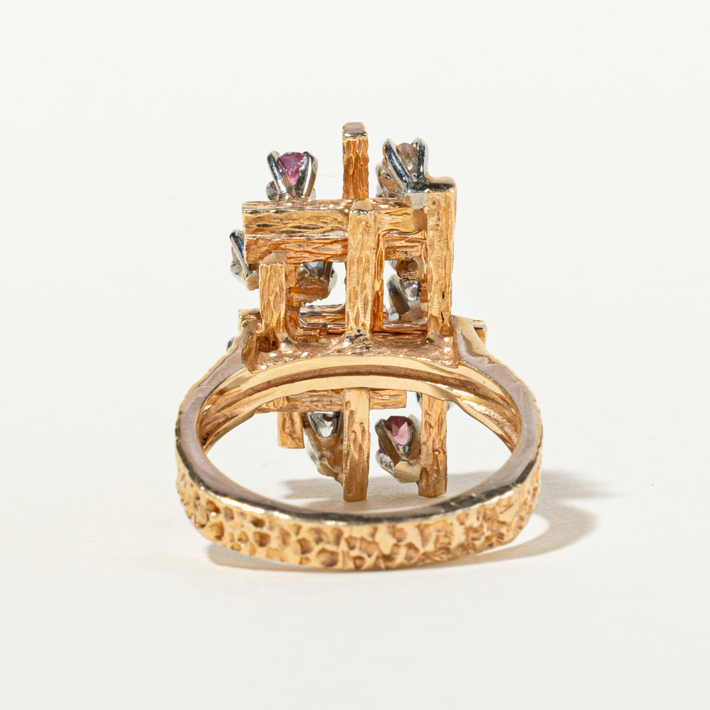 Old European Cut Diamond, Sapphire & Pink Sapphire Cocktail Ring | 0.35ctw, 0.56ctw | SZ 7