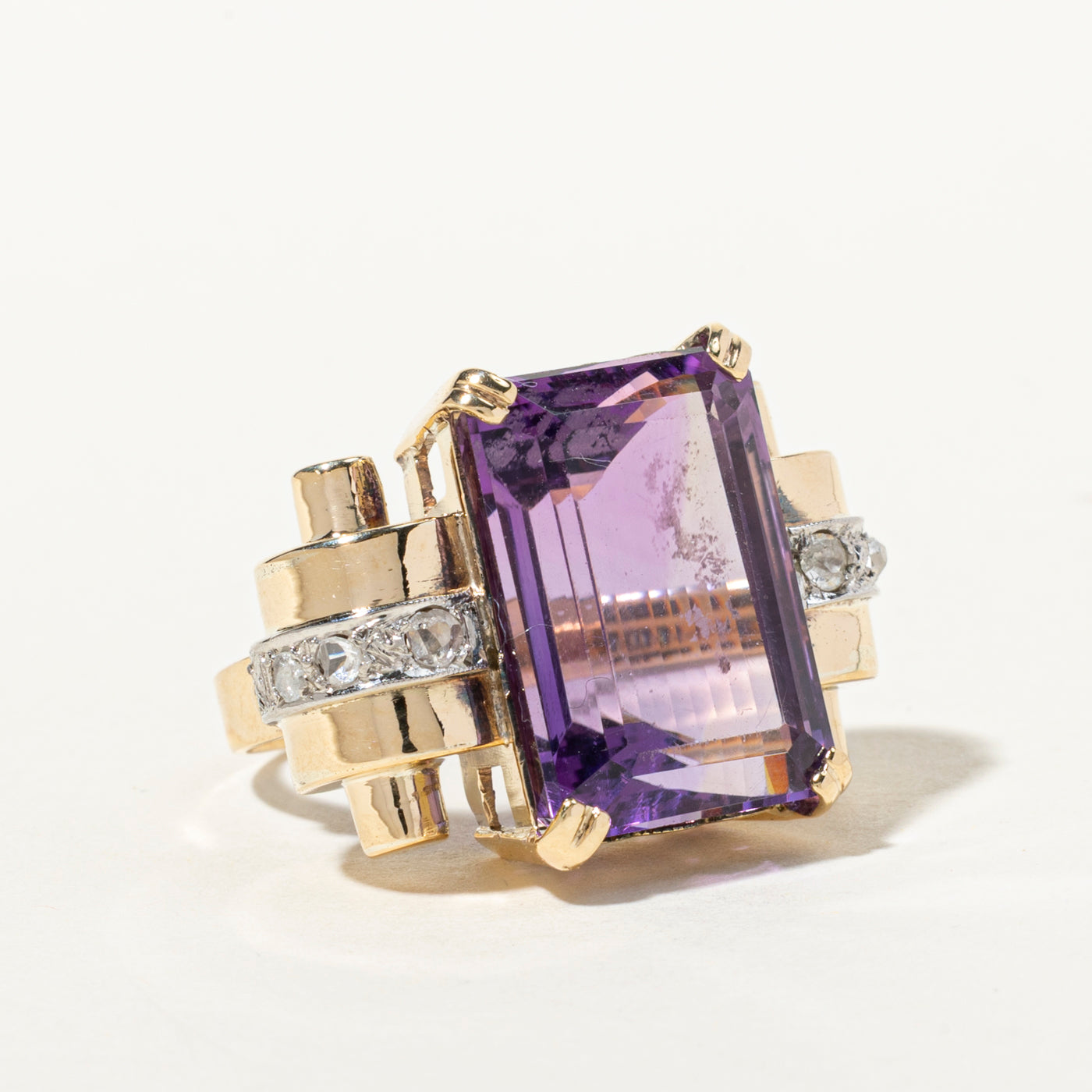 18k Amethyst & Rose Cut Diamond Cocktail Ring | 15.89ct, 0.18ctw | SZ 5.5
