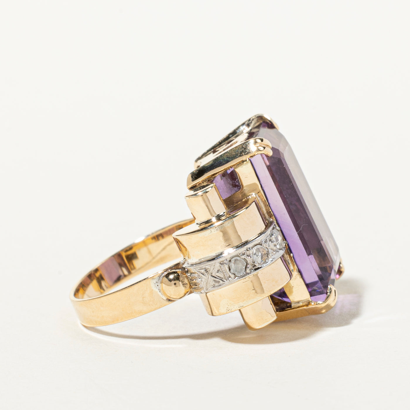 18k Amethyst & Rose Cut Diamond Cocktail Ring | 15.89ct, 0.18ctw | SZ 5.5