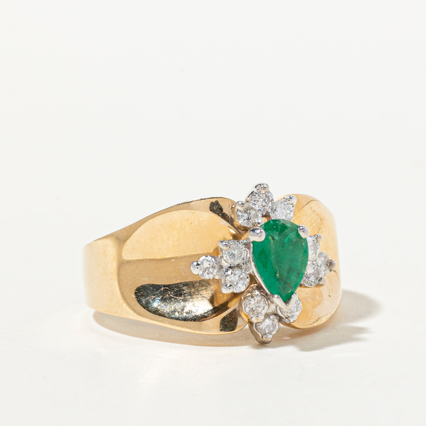 Pear Cut Emerald & Diamond Accented Ring | 0.21ct, 0.36ctw | SZ 9.5