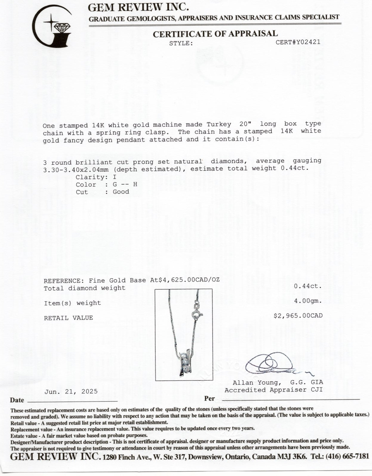 Channel Set Diamond Column Pendant Necklace | 0.44ctw | 20"
