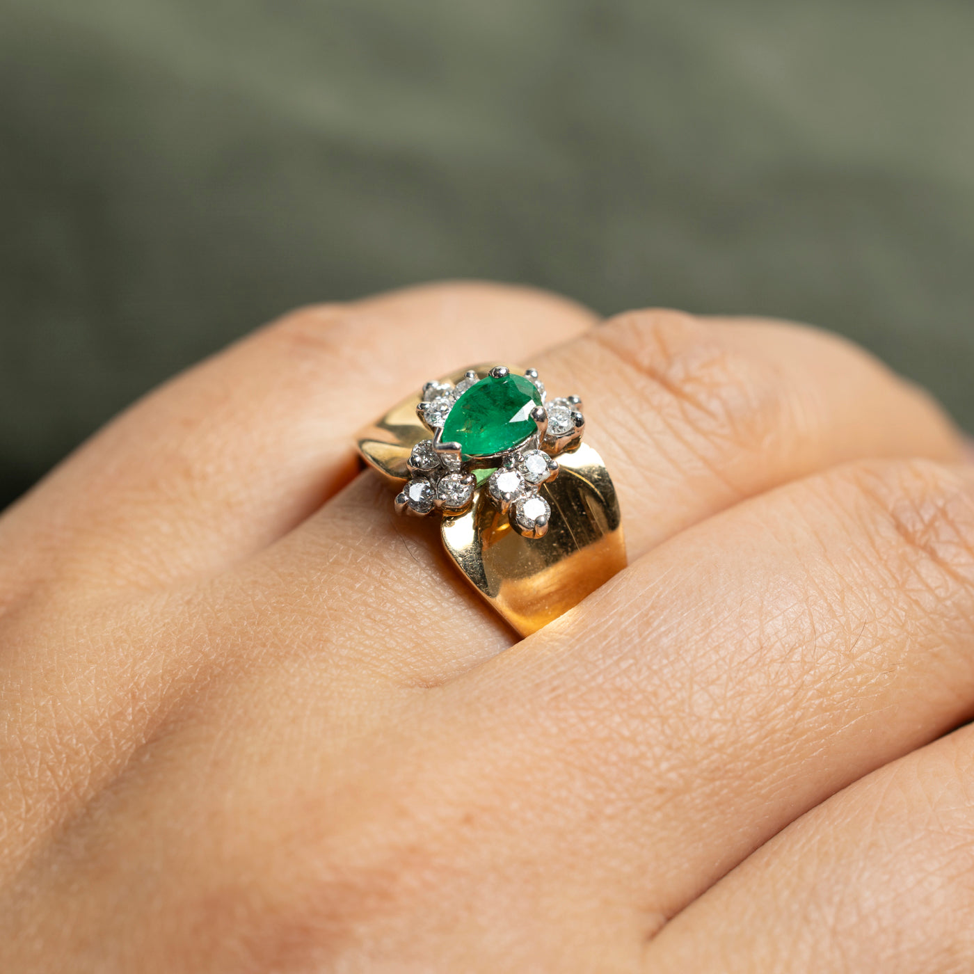Pear Cut Emerald & Diamond Accented Ring | 0.21ct, 0.36ctw | SZ 9.5