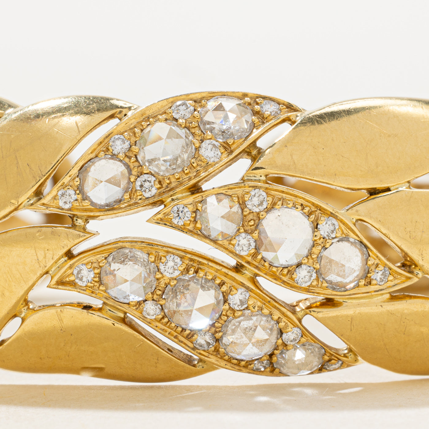 Rose Cut Diamond Leaf Design Cuff Bracelet | 1.5ctw |