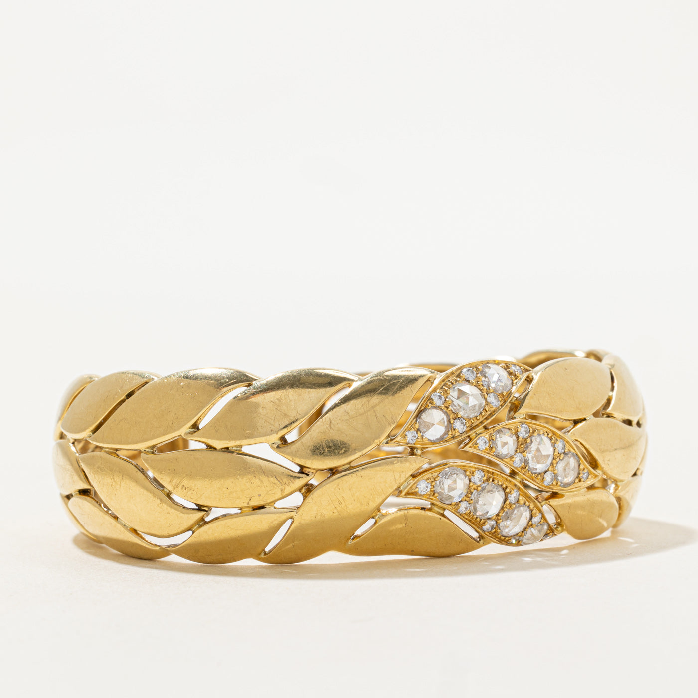Rose Cut Diamond Leaf Design Cuff Bracelet | 1.5ctw |