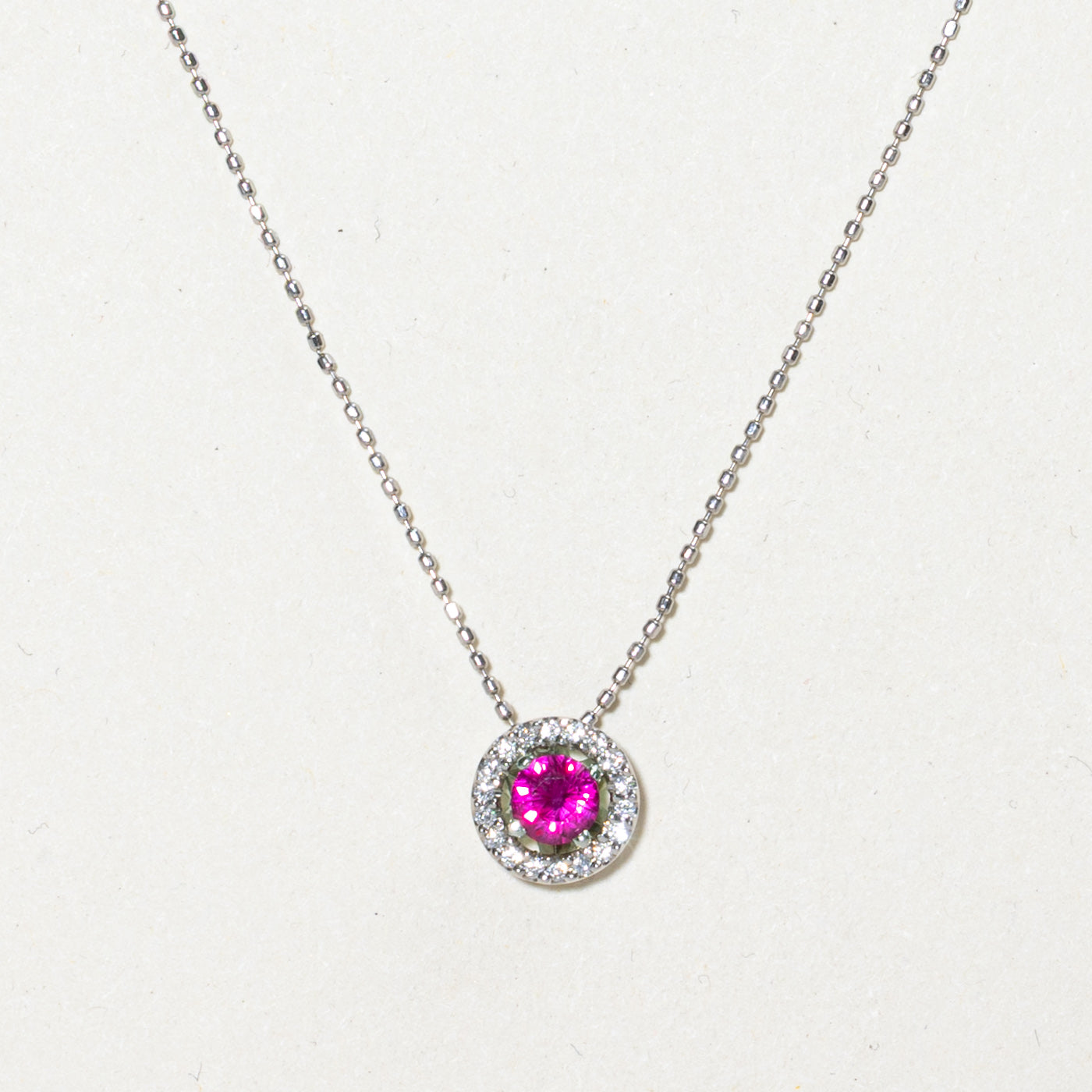 Ruby & Diamond Halo Pendant Necklace | 0.35ct, 0.09ctw | 16" |