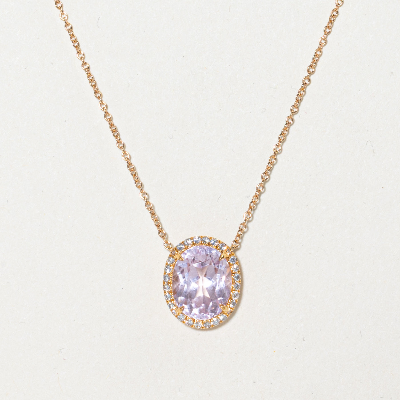 'Tiffany & Co' Kunzite & Diamond Halo Pendant Necklace | 3.45ct, 0.14ctw | 18" |