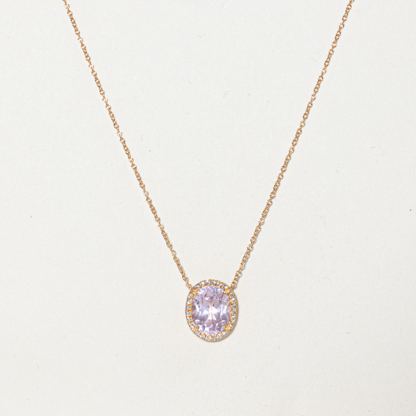 'Tiffany & Co' Kunzite & Diamond Halo Pendant Necklace | 3.45ct, 0.14ctw | 18" |