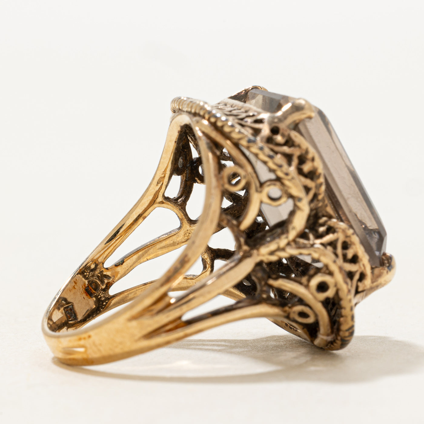 Smoky Quartz Ornate Cocktail Ring | 13.93ct | SZ 6.5 |