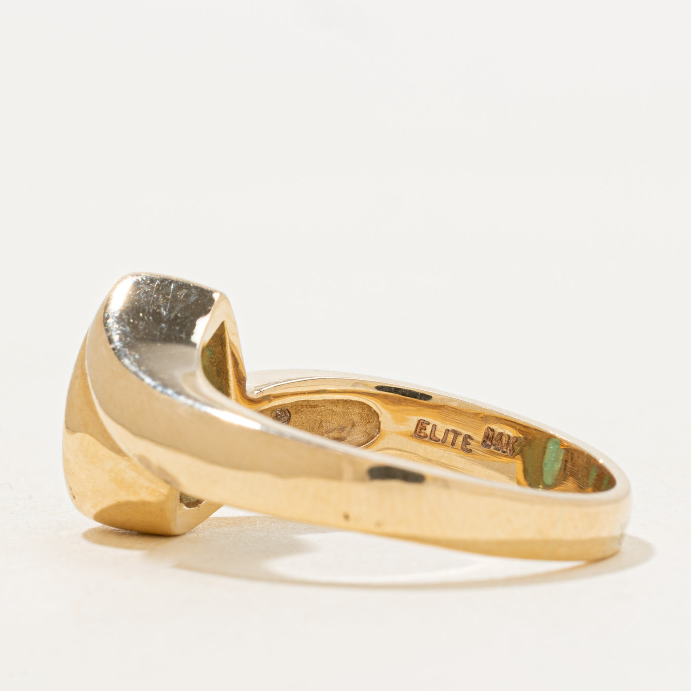 Bezel Set Pear Cut Emerald & Diamond Bypass Ring | 0.8ct, 0.04ctw | SZ 7.0 |