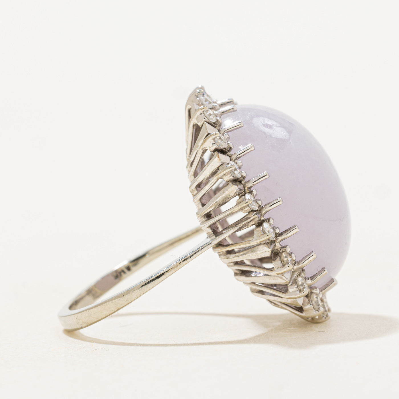 Lavender Jadeite & Diamond Halo Cocktail Ring | 34.5ct, 0.6ctw | SZ 8.0 |