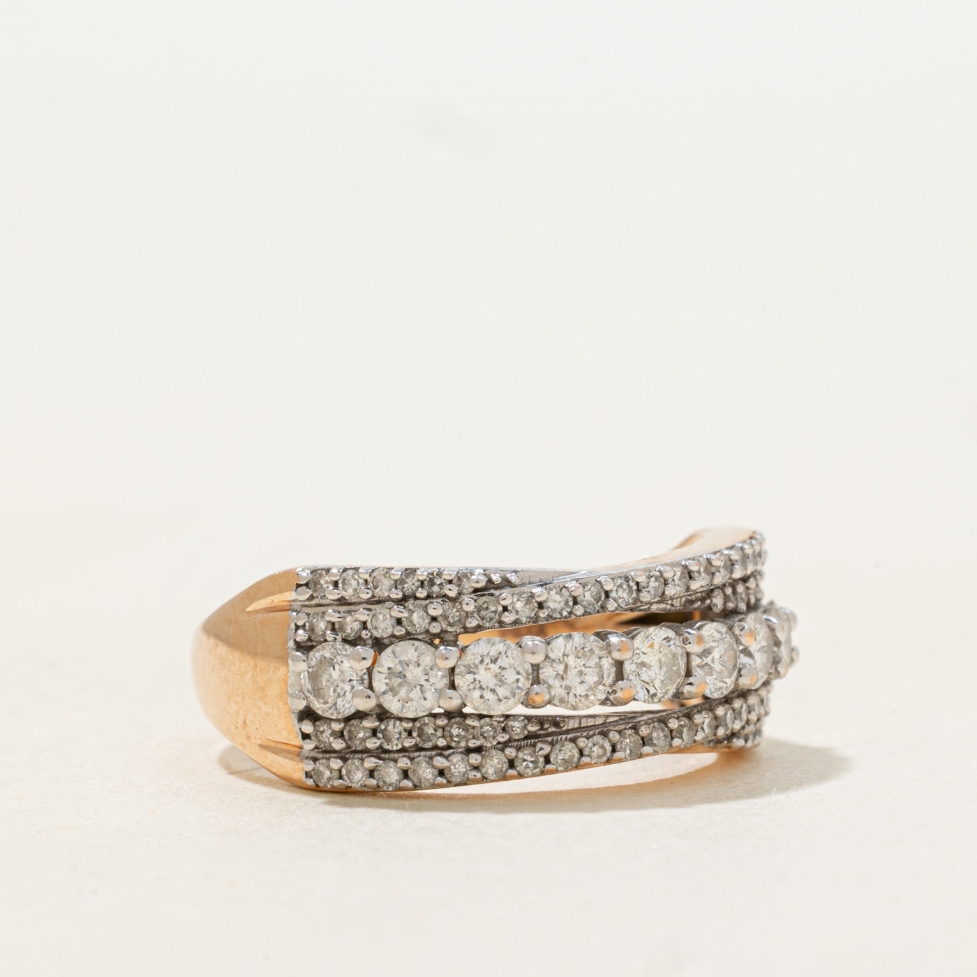 Multi Row Semi Eternity Diamond Crossover Ring | 1.0ctw | SZ 7.0 |