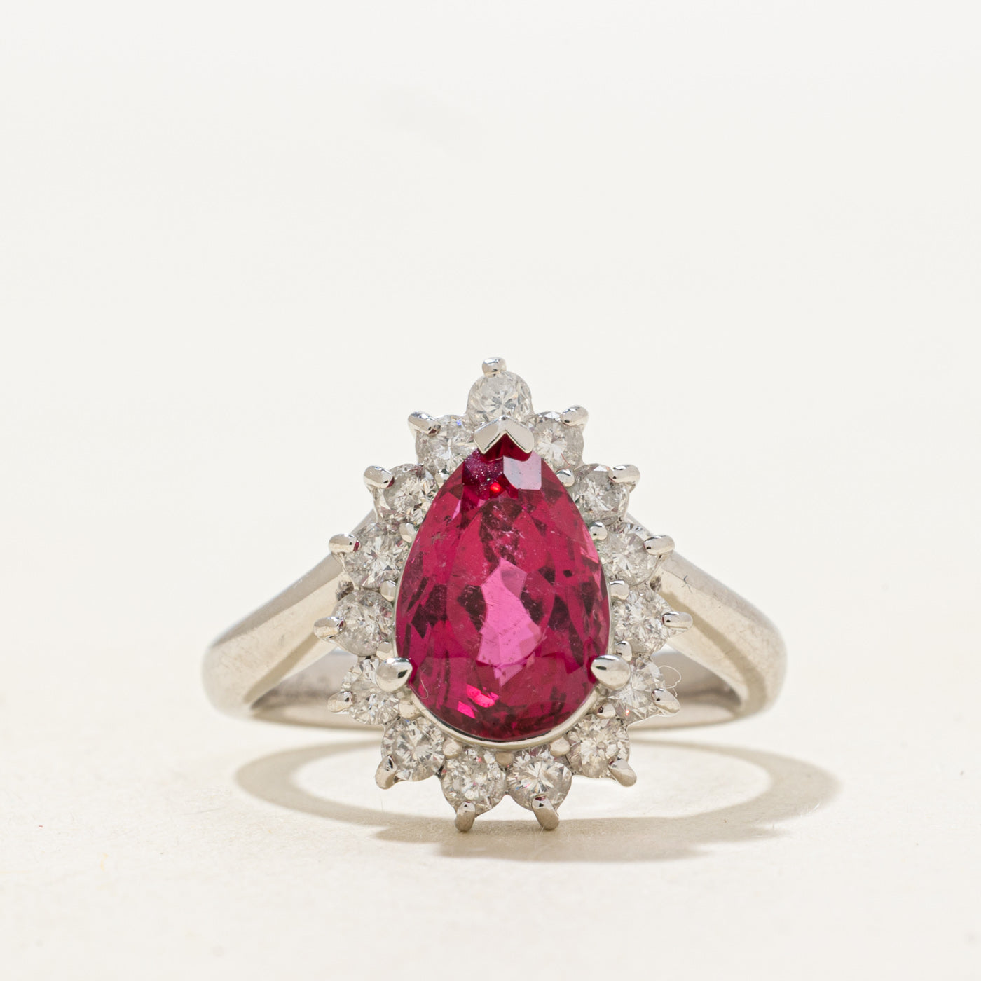 Pear Cut Pink Tourmaline & Diamond Petal Halo Ring | 2.63ct, 0.6ctw | SZ 6.25 |