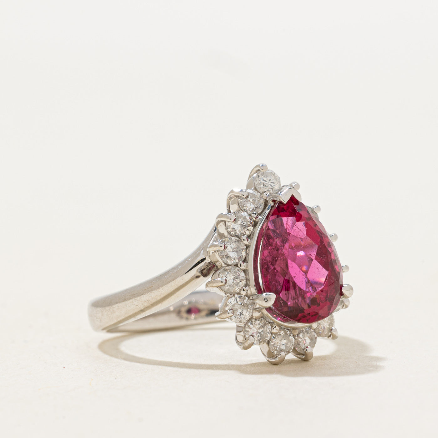 Pear Cut Pink Tourmaline & Diamond Petal Halo Ring | 2.63ct, 0.6ctw | SZ 6.25 |