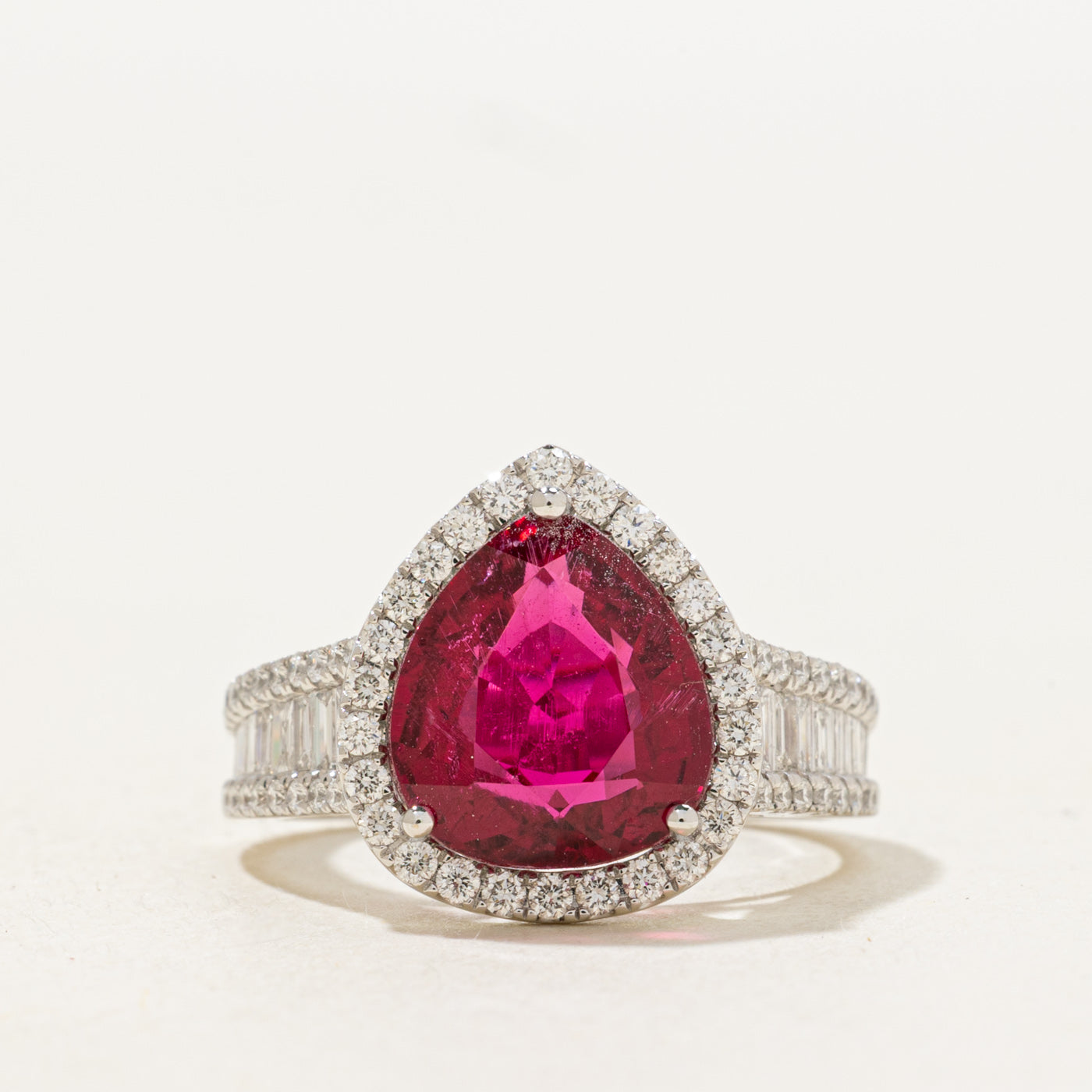 Rubellite Tourmaline & Diamond Halo Ring | 3.5ct, 1.0ctw | SZ 6.0 |