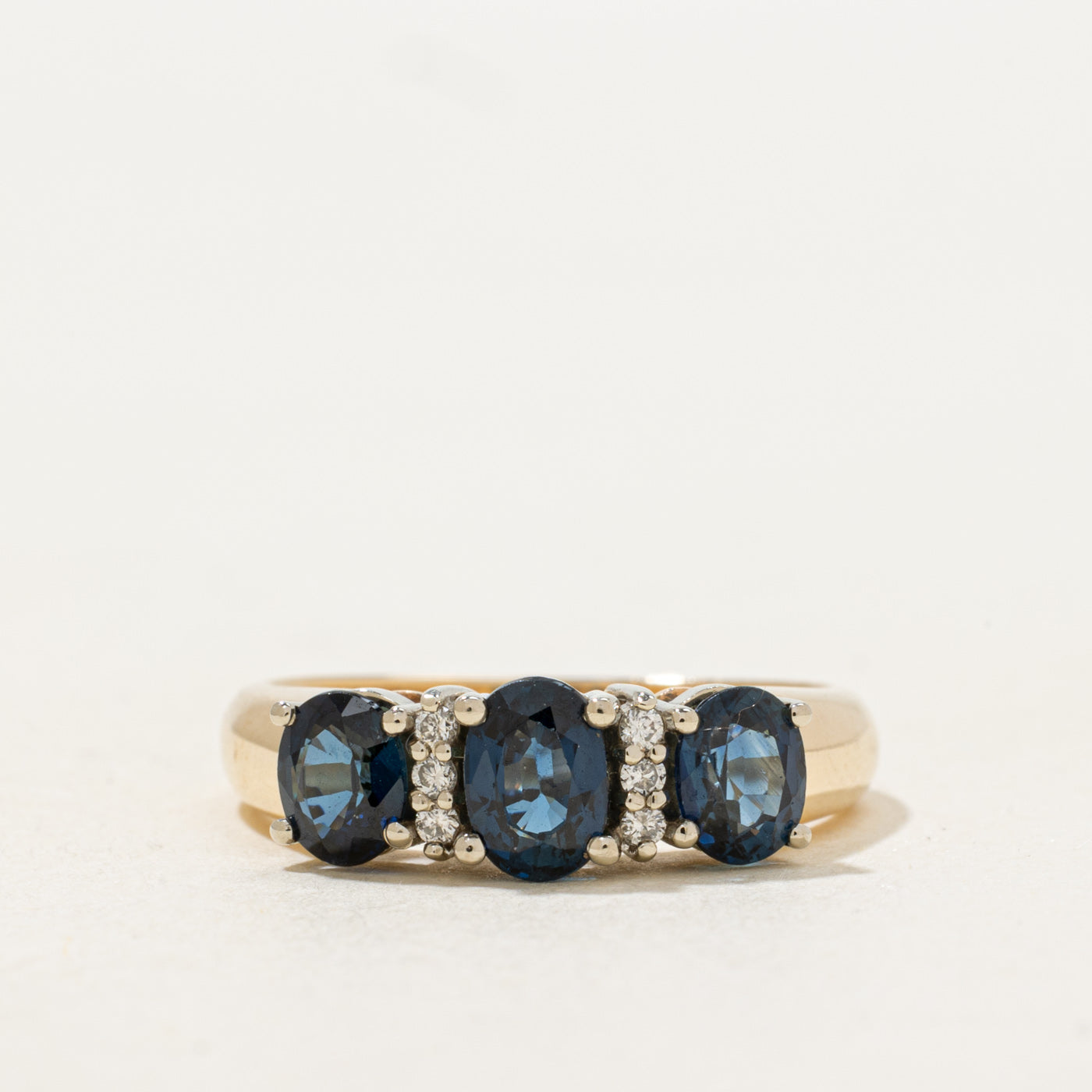 'Birks' Three Stone Sapphire & Diamond Ring | 1.75ctw, 0.06ctw | SZ 6.25 |