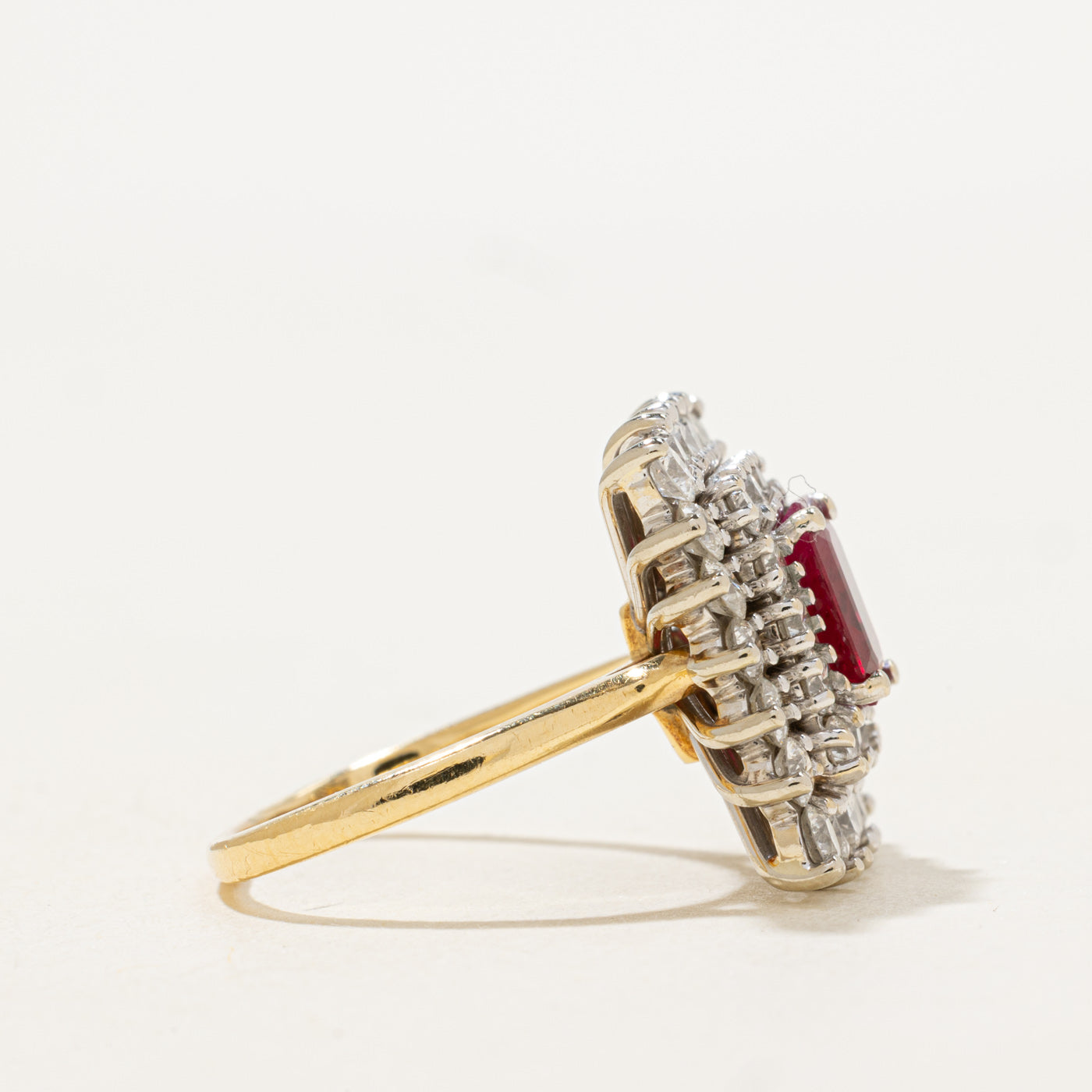 Step Cut Ruby & Diamond Double Halo Ring | 1.42ct, 2.24ctw | SZ 6.75 |