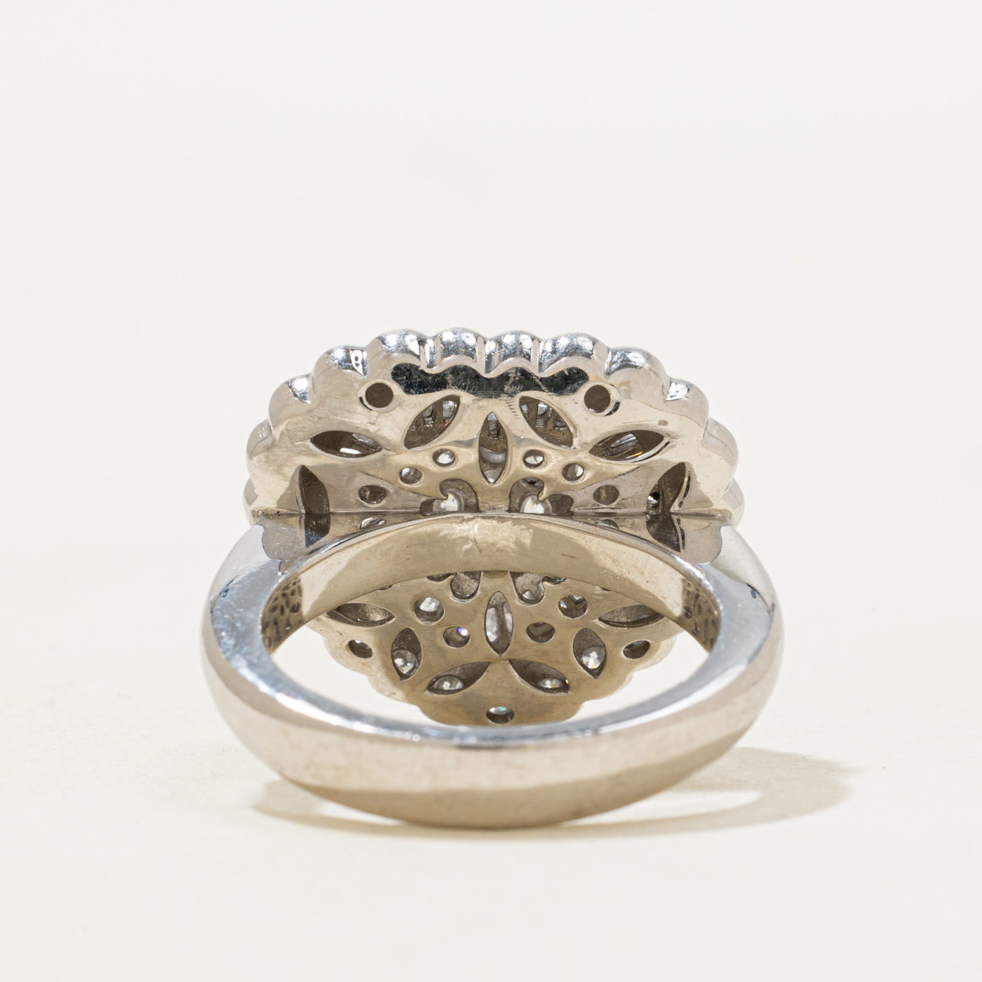 Diamond Cluster Scalloped Heart Cocktail Ring | 2.0ctw | SZ 6.0 |