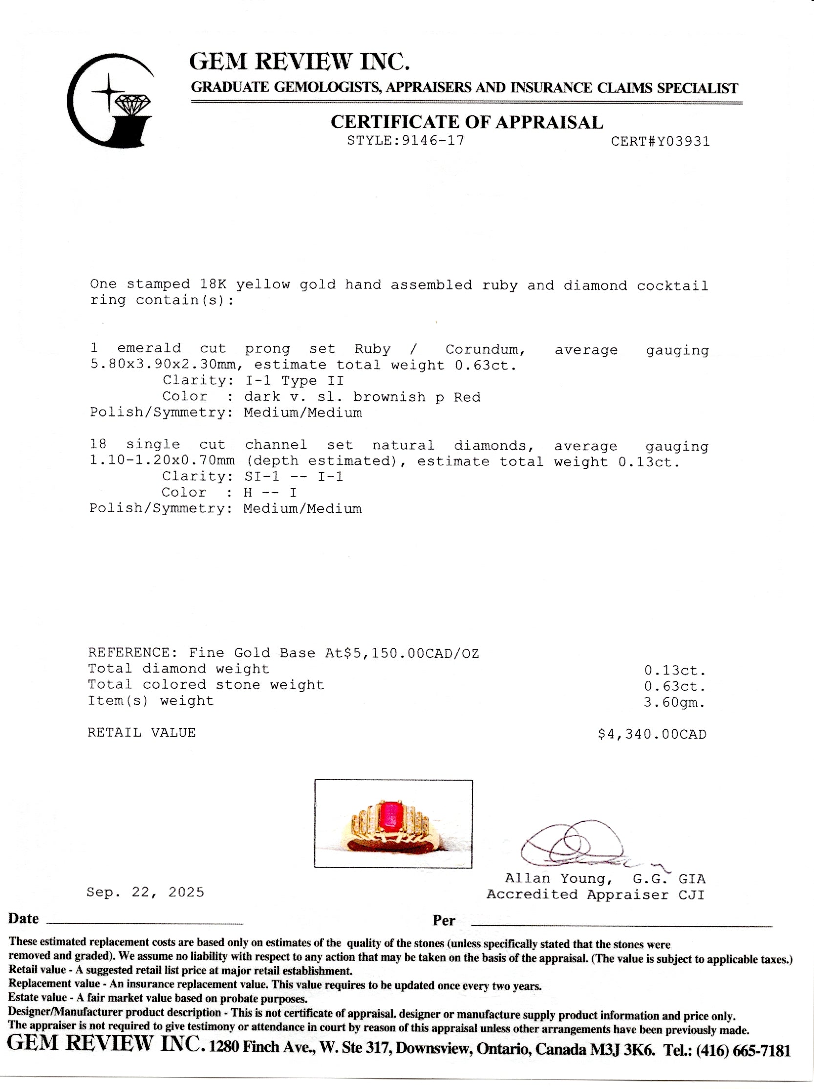 18k Basket Set Ruby & Diamond Ring | 0.63ct, 0.13ctw | SZ 4.75