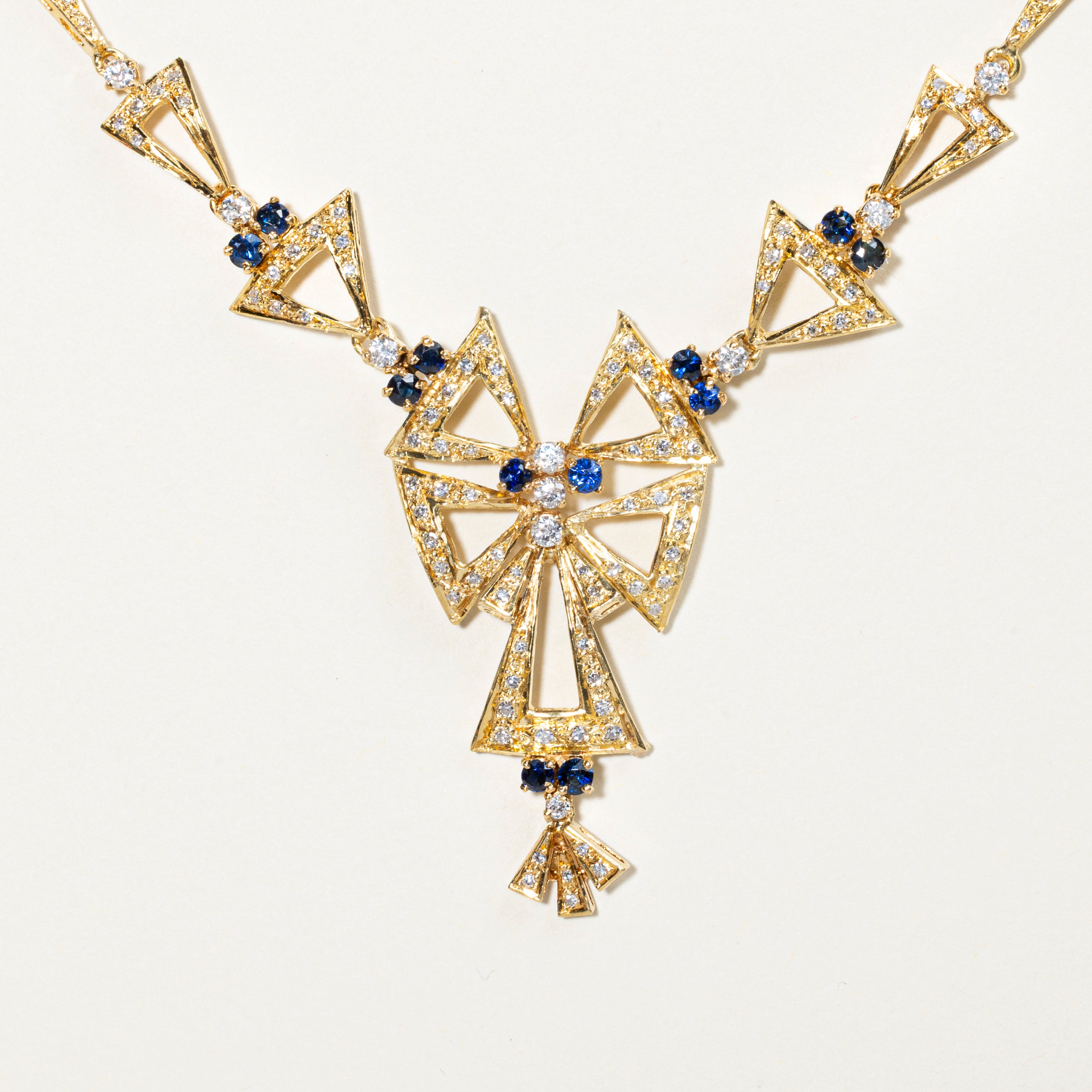 Sapphire & Diamond Bow Design Statement Necklace | 1.98ctw, 1.61ctw | 16.5"