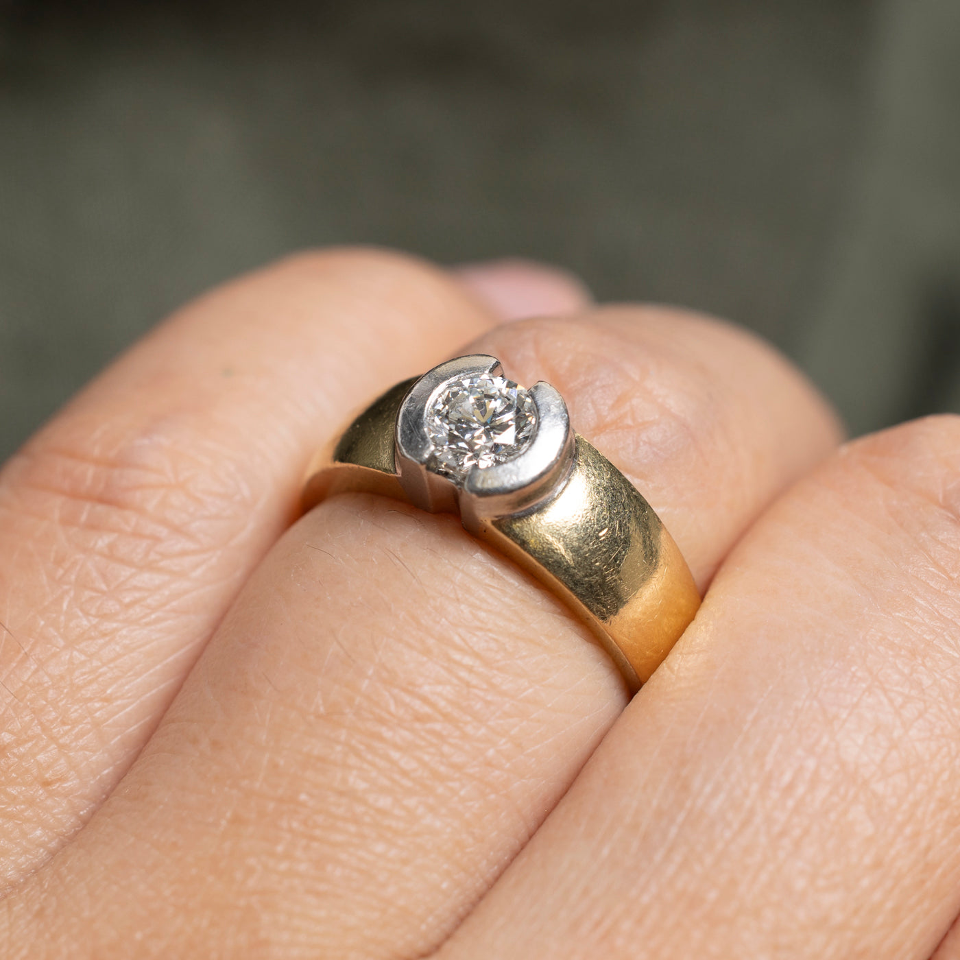 18k Two Tone Semi Bezel Set Diamond Ring | 0.50ct VVS2 F/G | SZ 6