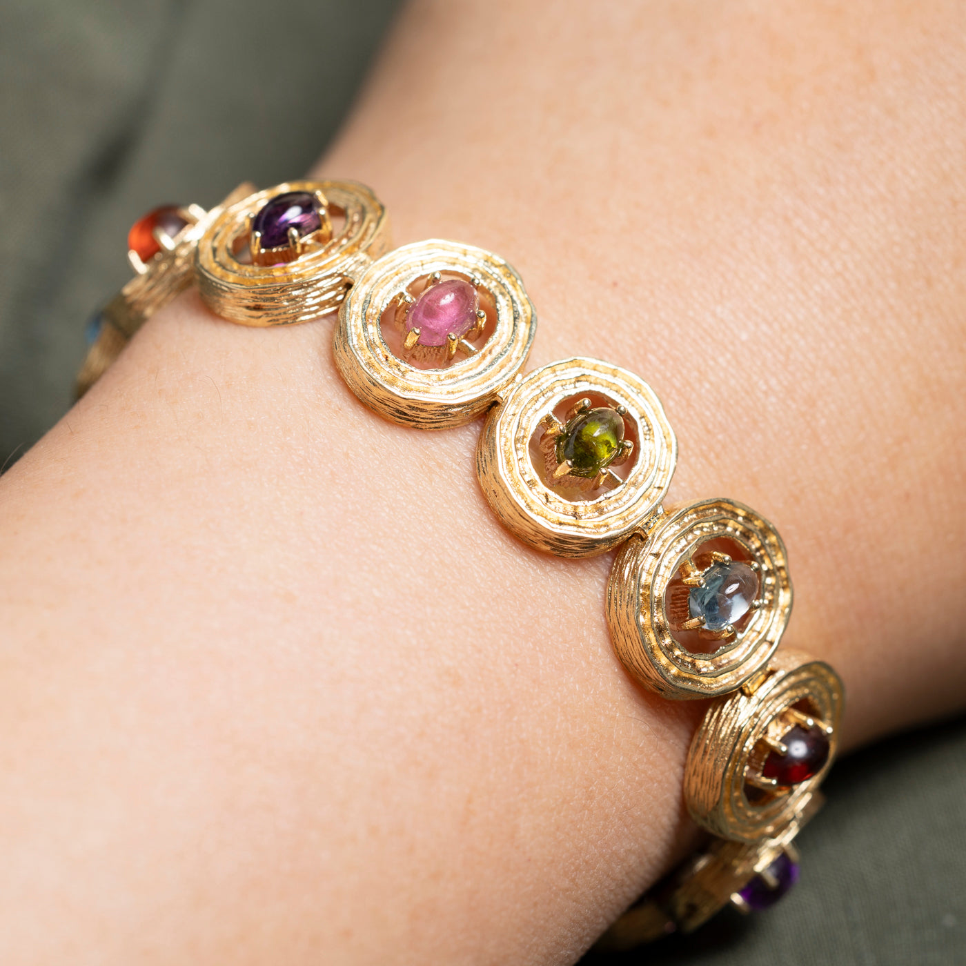 Multi Stone Textured Gemstone Bracelet | 7.25"