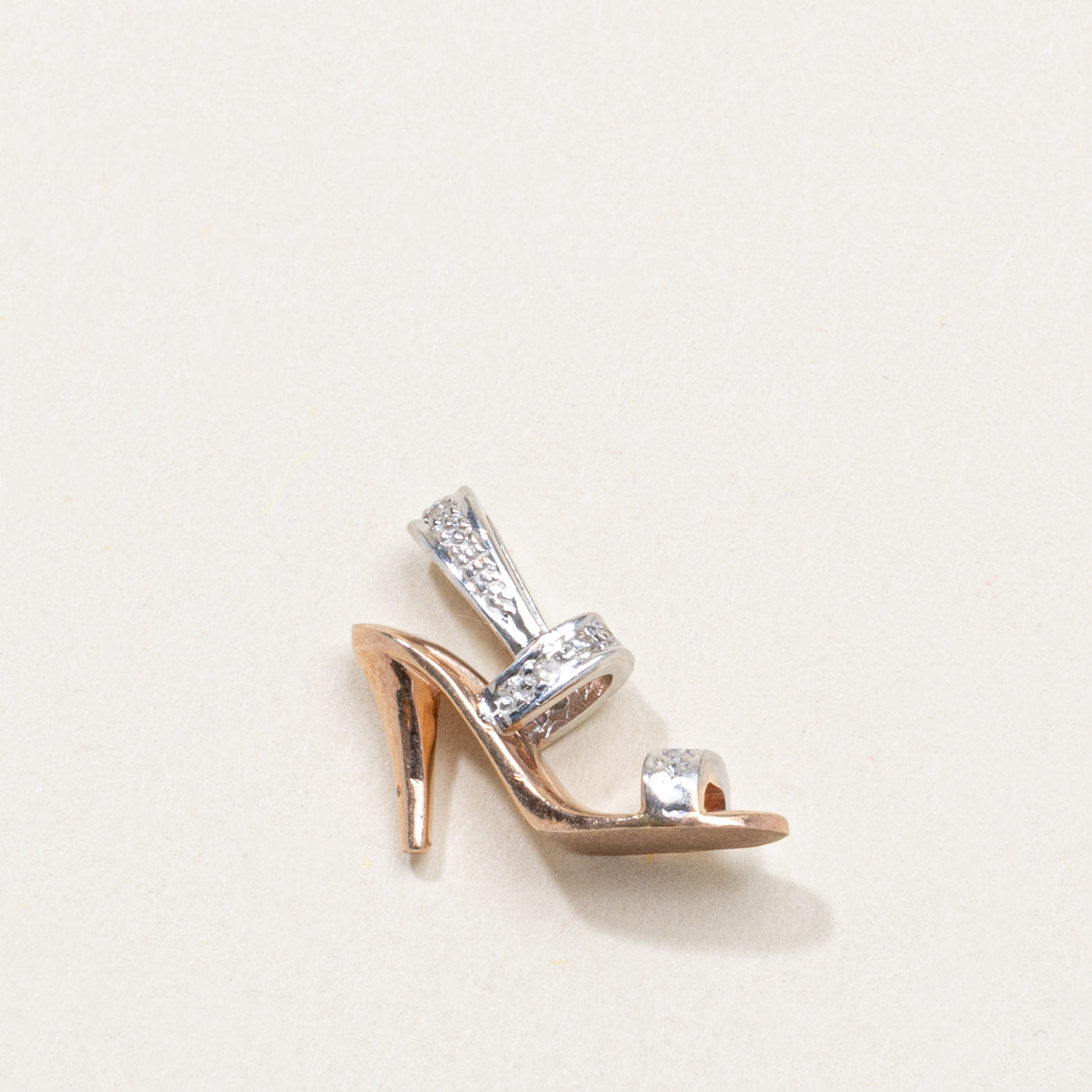 10K Two Tone Diamond High Heel Shoe Charm
