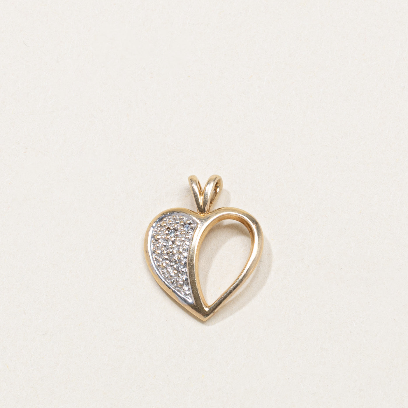 10K Diamond Half Open Heart Pendant