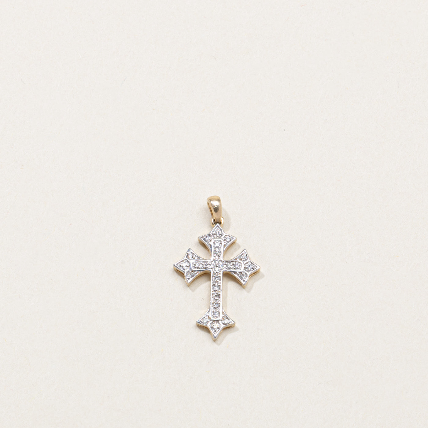 10K Two Tone Diamond Ornate Cross Pendant