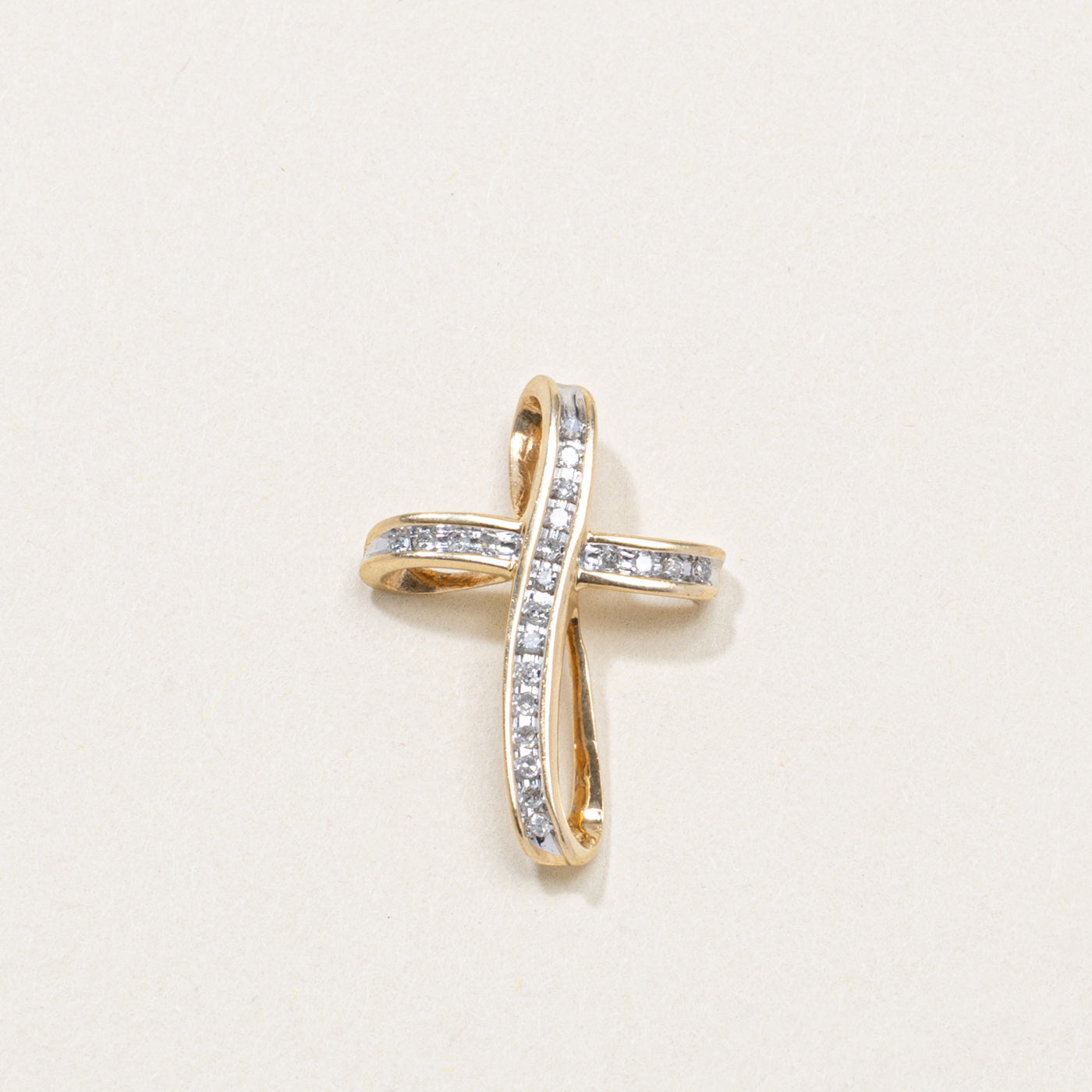 10K Diamond Looped Cross Pendant
