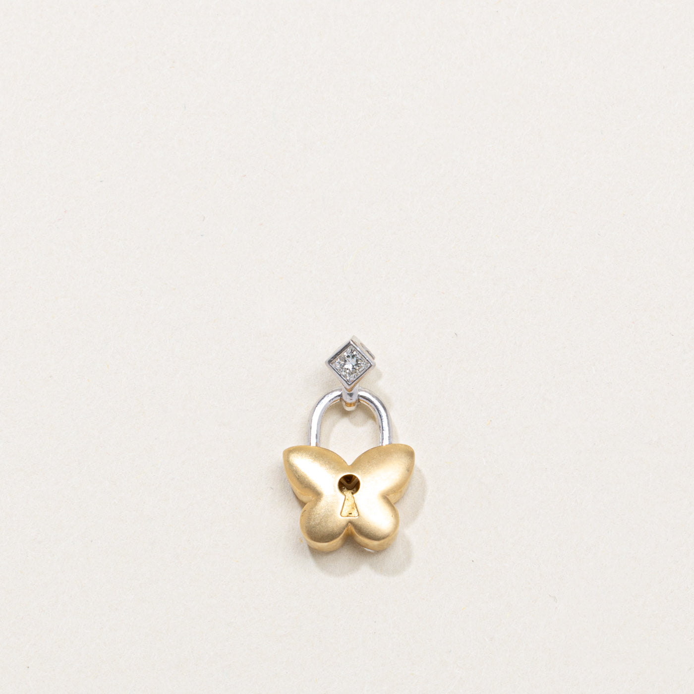 18K Two Tone Gold Diamond Butterfly Padlock Pendant