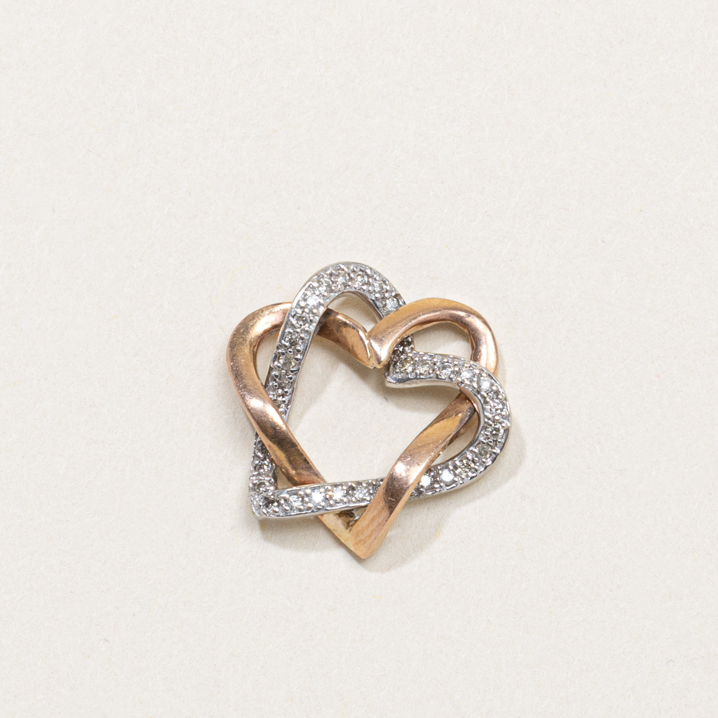 10K Two Tone Diamond Intertwined Hearts Pendant