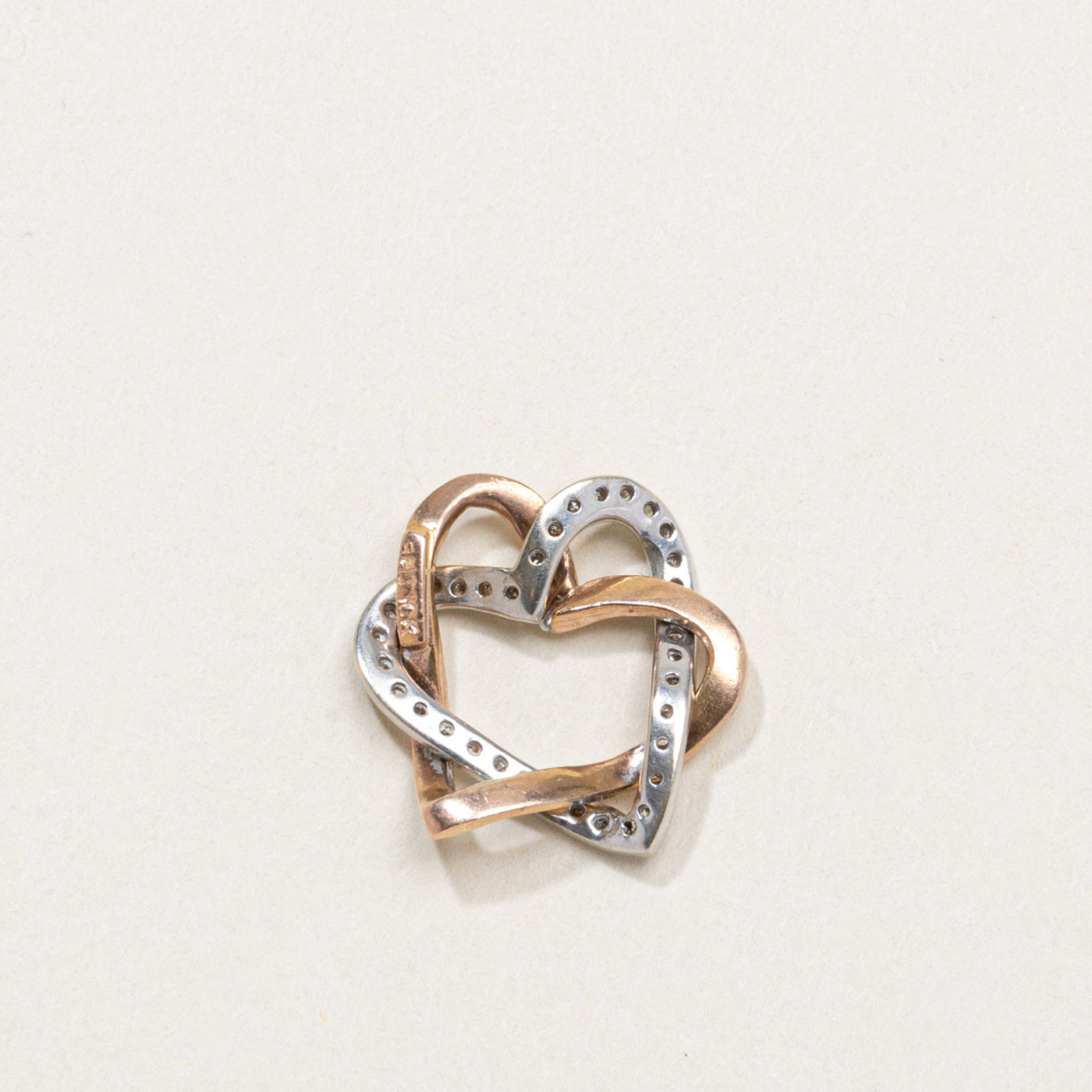 10K Two Tone Diamond Intertwined Hearts Pendant