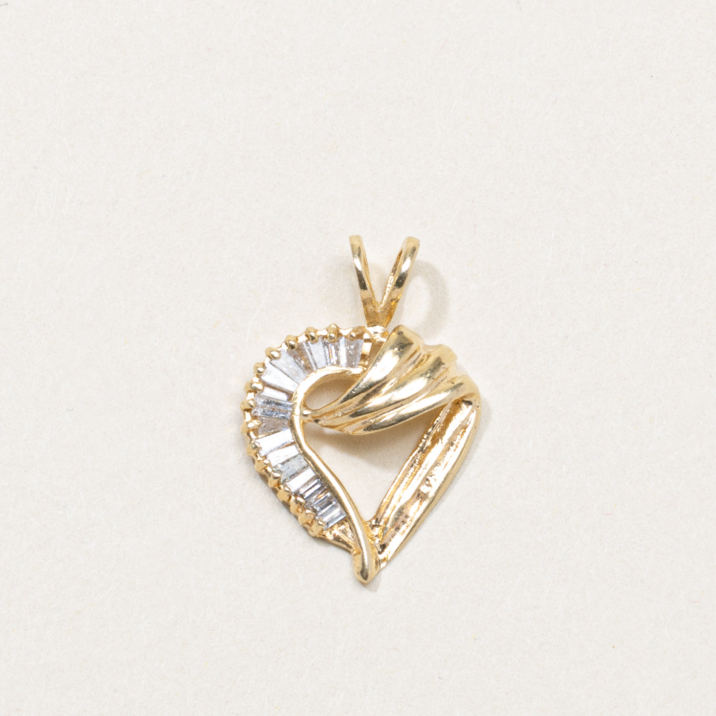 14K Baguette Cut Diamond Heart Pendant